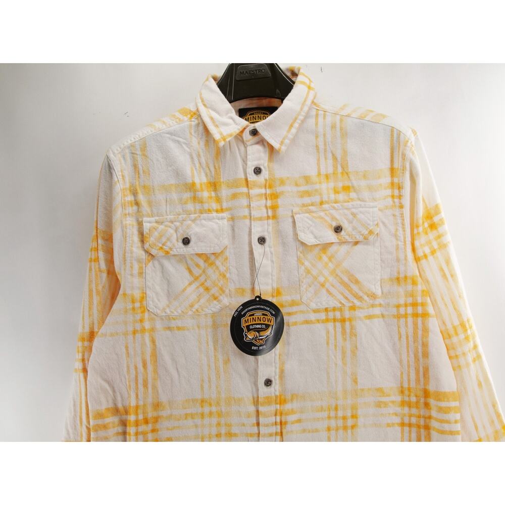 NWT Angry Minnow Clothing Co Shirt Mens Large Flannel Yellow Plaid Lemons Vodka - Picture 2 of 11